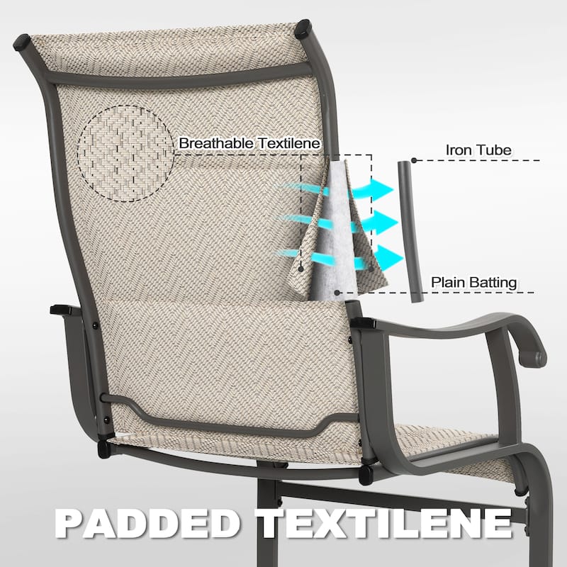 Outdoor Patio Dining Chairs, Breathable Textilene, Iron Frame, Beige