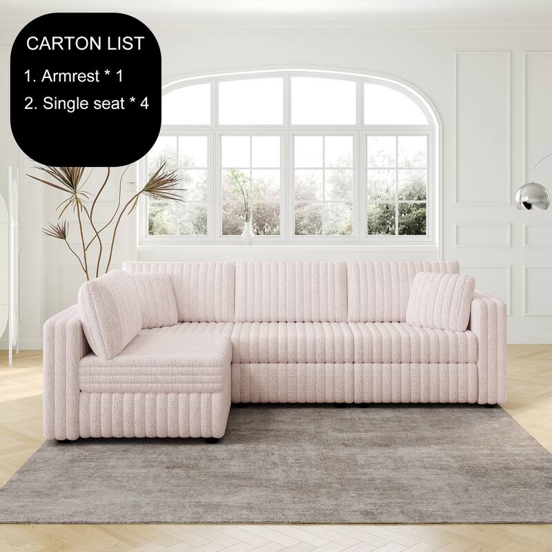 106.3" Soft L-shaped 4-Person Light Pink Modular Sofa with Detachable Cushions