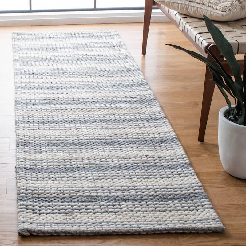 SAFAVIEH Handmade Marbella Arianne Stripe Beige/Brown Wool Rug - 2'3" x 8' Runner - Grey/Taupe