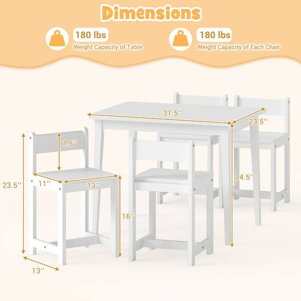 dimension image slide 0 of 2, Gymax 5-Piece Kids Table and Chairs Set Solid Rubber Wood Toddler