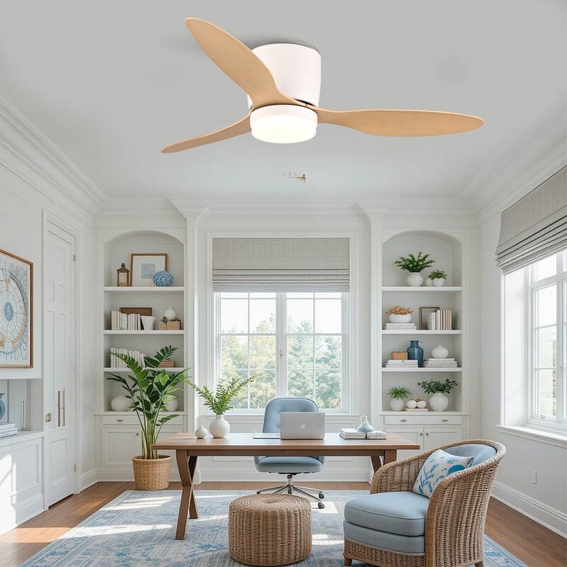 42-inch Ceiling Fan with Light, Ultra-Slim Flush-Mount Design, 3 ABS Plastic Blades, Remote Control Included