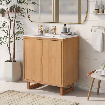 Bathroom Vanity with Sink, 30 inch Single Bathroom Vanity with Ceramic Sink Combo, 2 Doors Bathroom Storage Cabinet Set