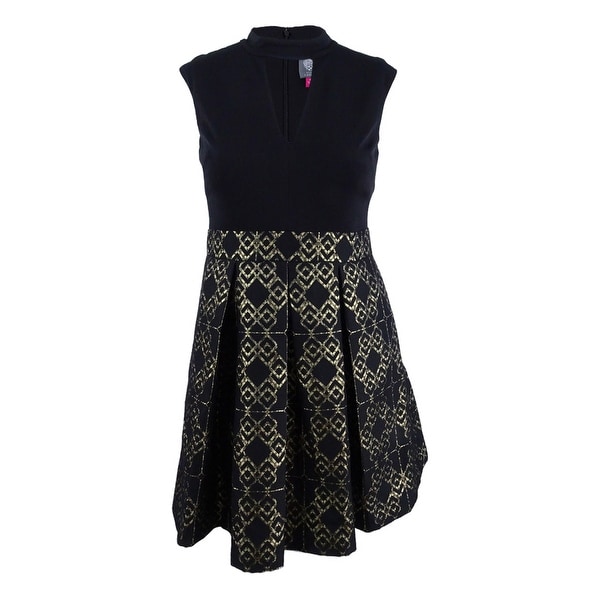 black and gold fit and flare dress