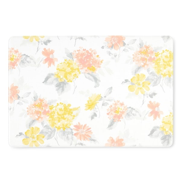 Martha Stewart Amber Floral Daisy Stripe Reverisble Water Resistant Kitchen Mat - 20"x30" - Yellow/Coral