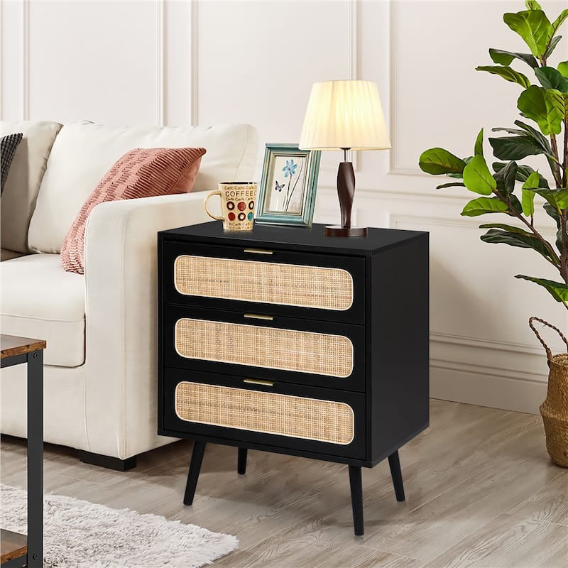 3-Drawer Wood Storage Nightstand