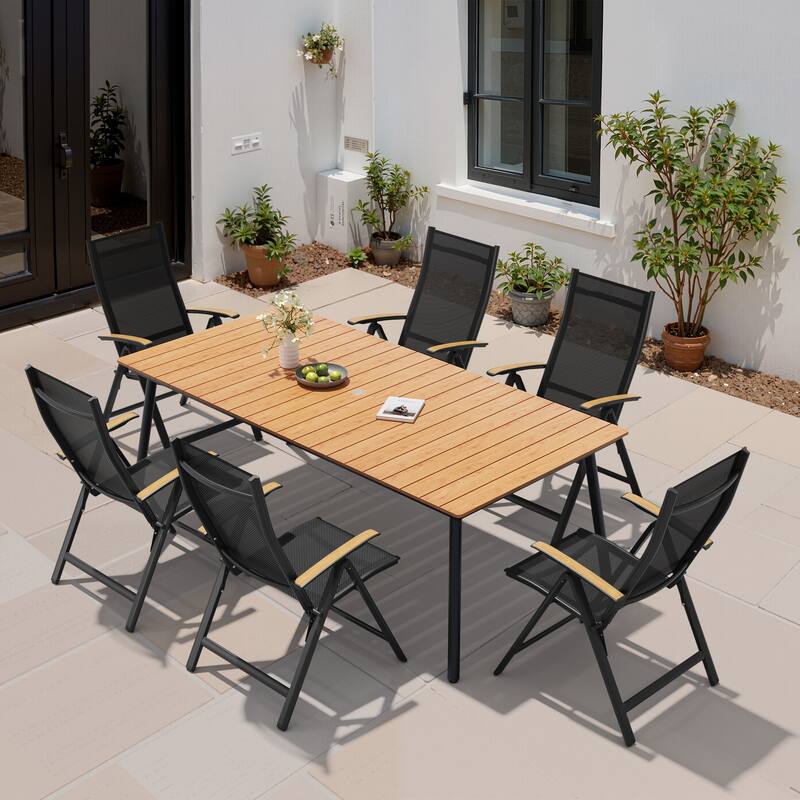 7PC VredHom Outdoor Patio Dining Set Folding Chairs and Dining Table - Set of 7