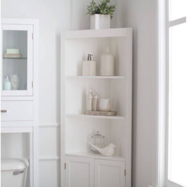 Shop White Corner Bathroom Linen Cabinet With Shelves Overstock