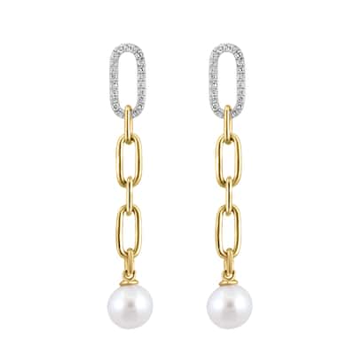EFFY 14K Yellow Gold Diamond and Freshwater Pearl Earrings