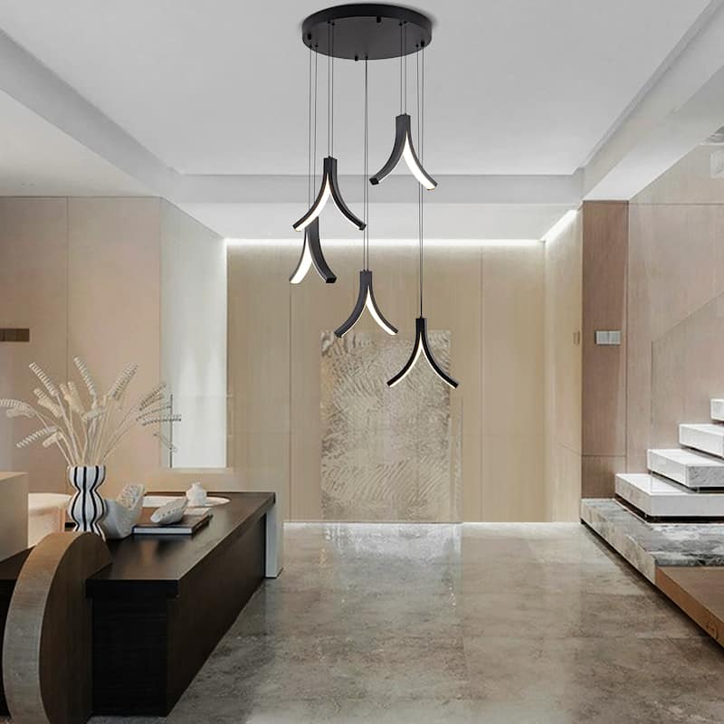 5-Light LED Chandelier Black Chandelier - N/A