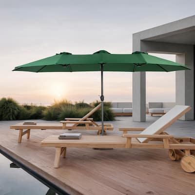 Double Sided Outdoor Umbrella Rectangular Large Outdoor Umbrella with Crank Handle, for Garden and Outdoor (Dark Green)