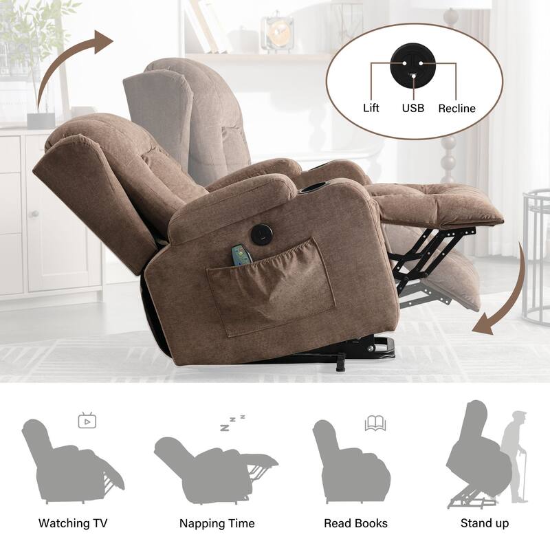 Brown Power Lift Recliner with Heat & Adjustable Recline
