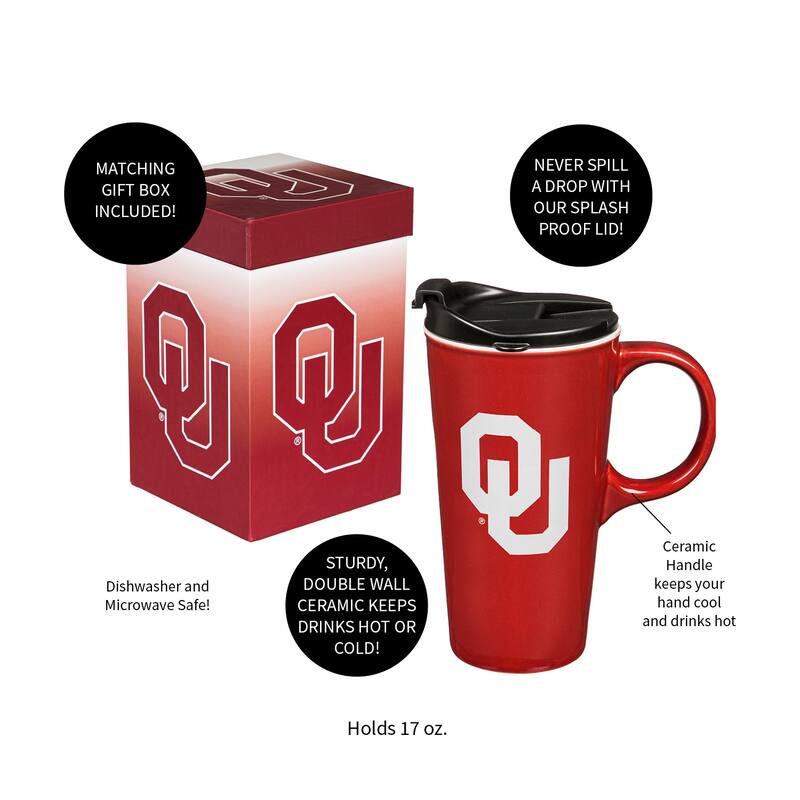 University of Oklahoma, 17 oz Ceramic Travel Latte Cup w/ Gift Box