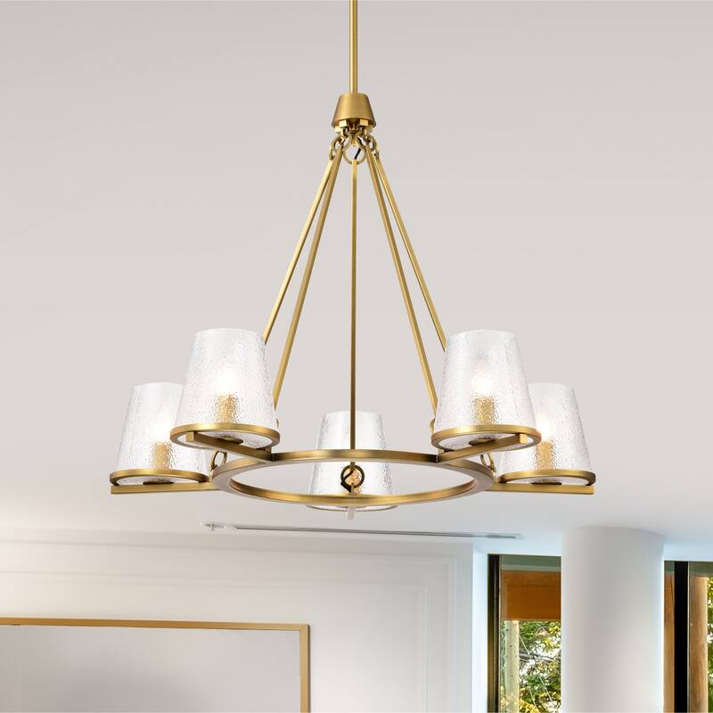 Valentine 5 Light Chandelier Vintage Brass Finish Hammered Glass - Vintage Brass