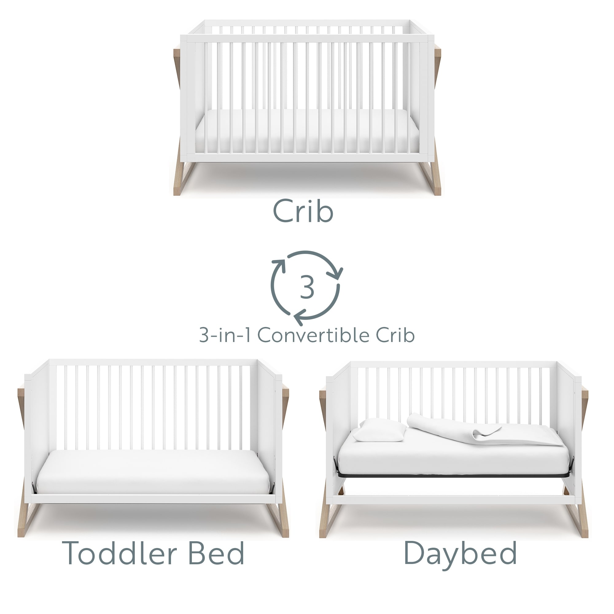 3-Position Adjustable Mattress Support Base Easily Converts to Toddler Bed /& Daybed White Modern Two-Tone Design for Contemporary Nursery Storkcraft Equinox 3-in-1 Convertible Crib