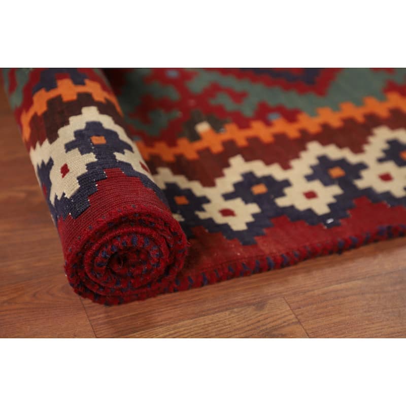 Kilim Qashqai Persian Vintage Rug Flatweave Wool Carpet - 4'10"x 11'3"