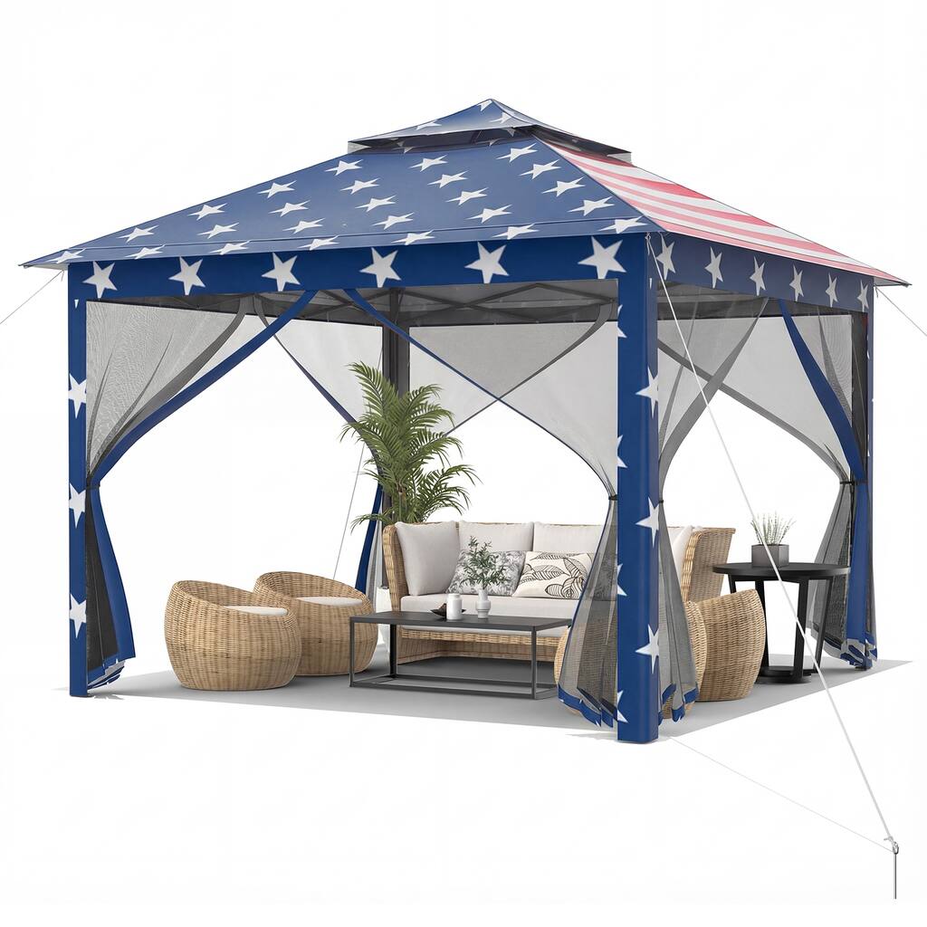 Gymax 11 ft x 11 ft Pop up Gazebo w/Mesh Netting Sidewalls Vented Top