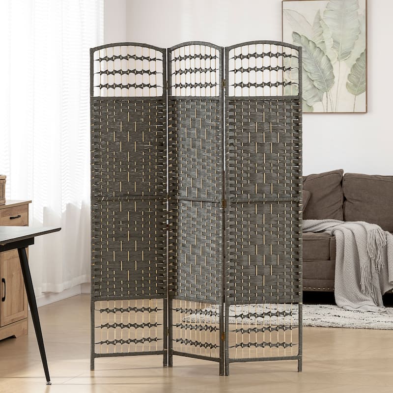 HOMCOM Panel Room Divider, 5.6 Ft Tall Folding Privacy Screen, Wave Fiber Freestanding Partition Wall Divider, White - 47'' L x 0.5 '' D x 67'' h - Grey