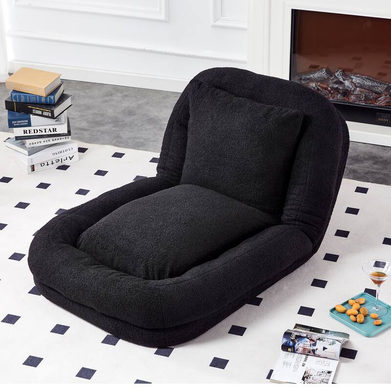Folding Sofa Chair with 5 Adjustable Positions Plush Floor Lounge Chair - Black