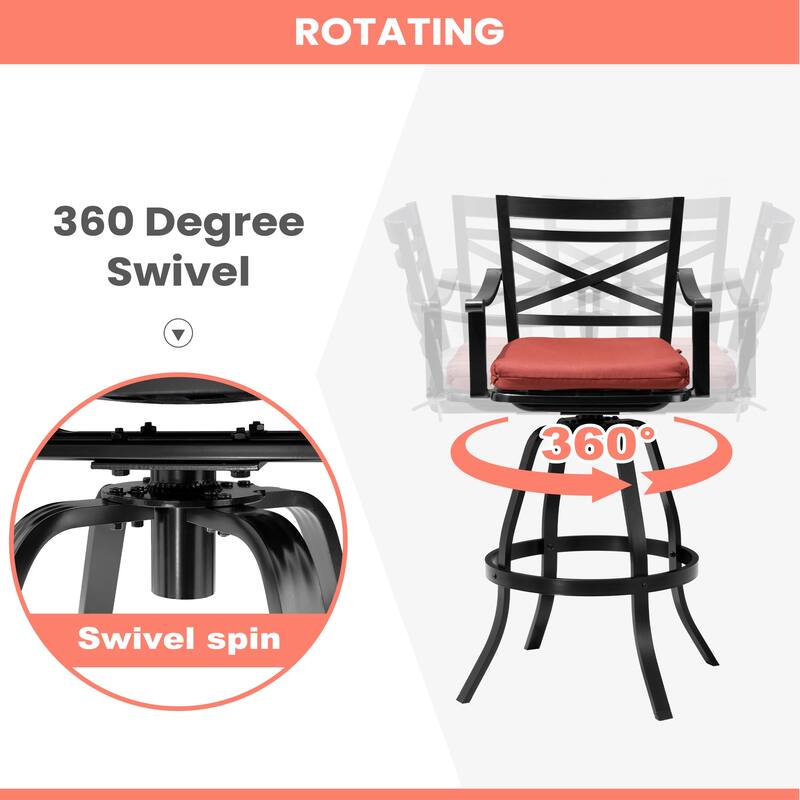 Pellebant Patio Outdoor Indoor Aluminum Swivel Bar Stools Dining Chairs with Sunbrella Cushion