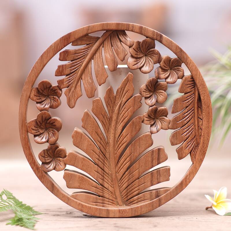 Novica Handmade Floral Jungle Wood Relief Panel