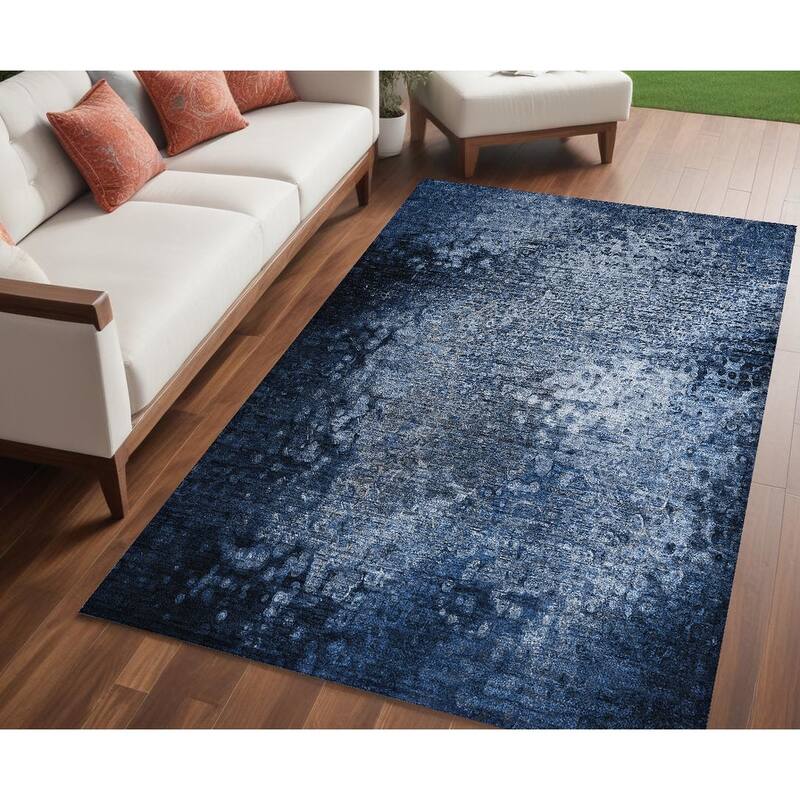 Jalo Timeless Solid Weather Resistant Blended Style Outdoor Rug - 5' X 8' - Blue