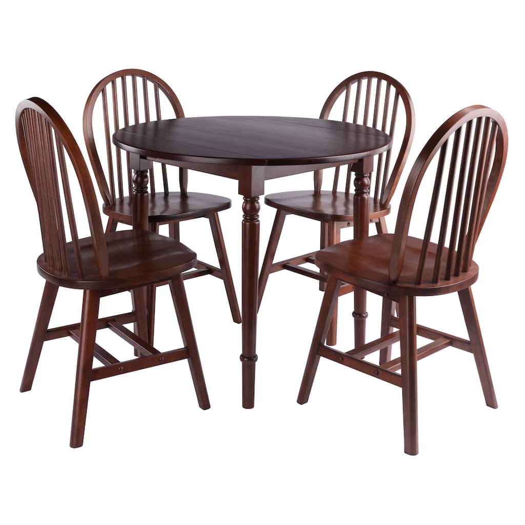 5-Piece Drop Leaf Dining Table with Windsor Chairs - 36" - Walnut Brown