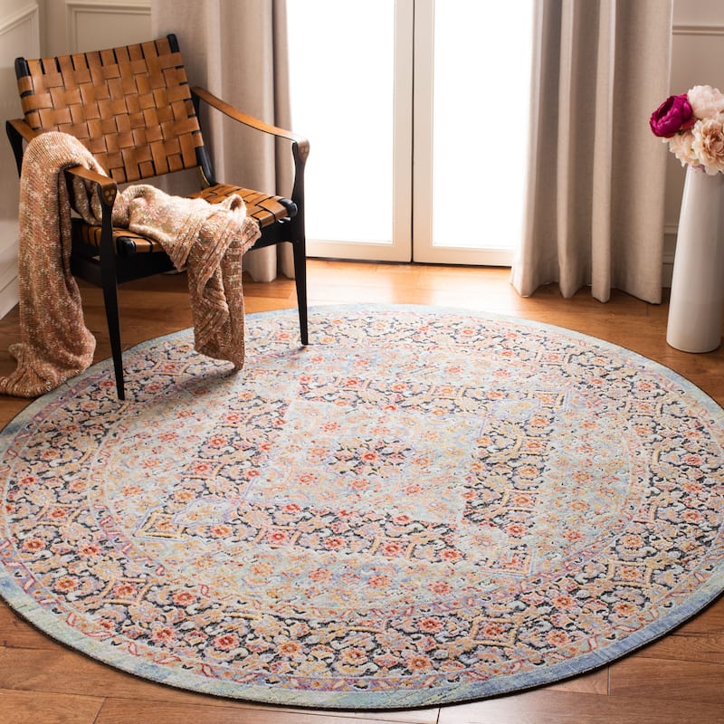 SAFAVIEH Provance Arabella Vintage Boho Oriental Rug - 6'7" Round - Blue/Yellow