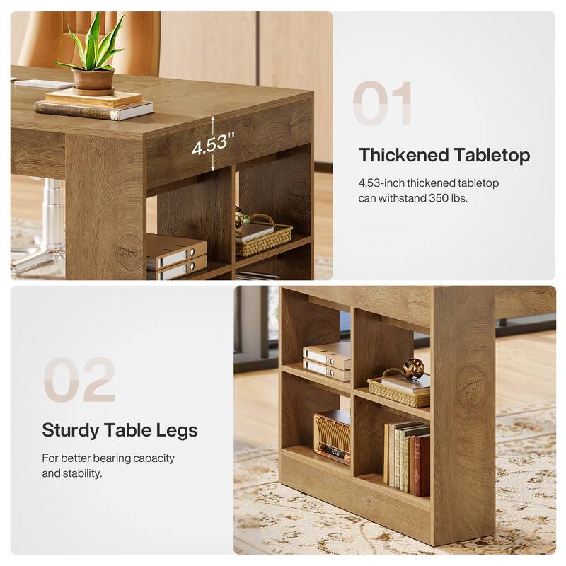 70.87-Inch Executive Desk with Storage Shelves, Wooden Large Office Computer Desk for Home Office