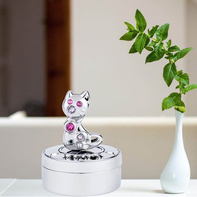 Chrome Plated Mini Silver Kitty Cat Keepsake Box by Matashi - N/A