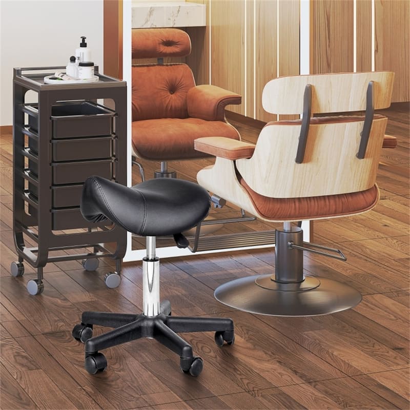 Adjustable Rolling Stool with Faux Leather Seat and Smooth Casters for Salon Spa Tattoo and Office Use