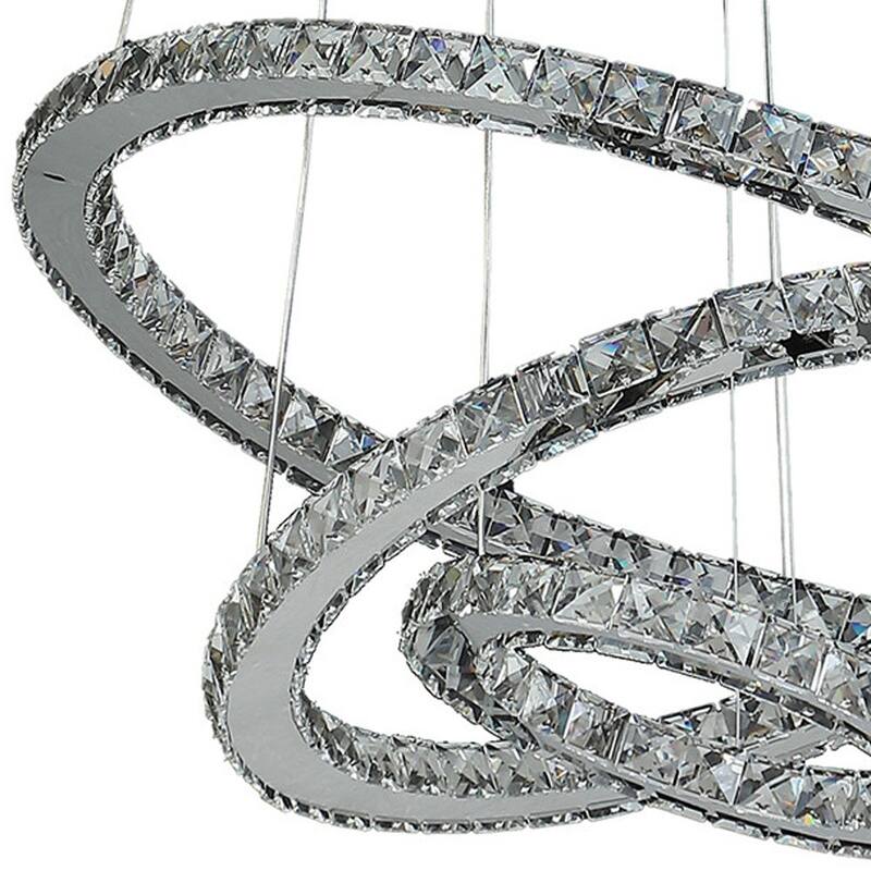 HomeRoots Silver Metal and Crystals LED Dimmable Chandelier - 23.5' X '47.2' X '23.5