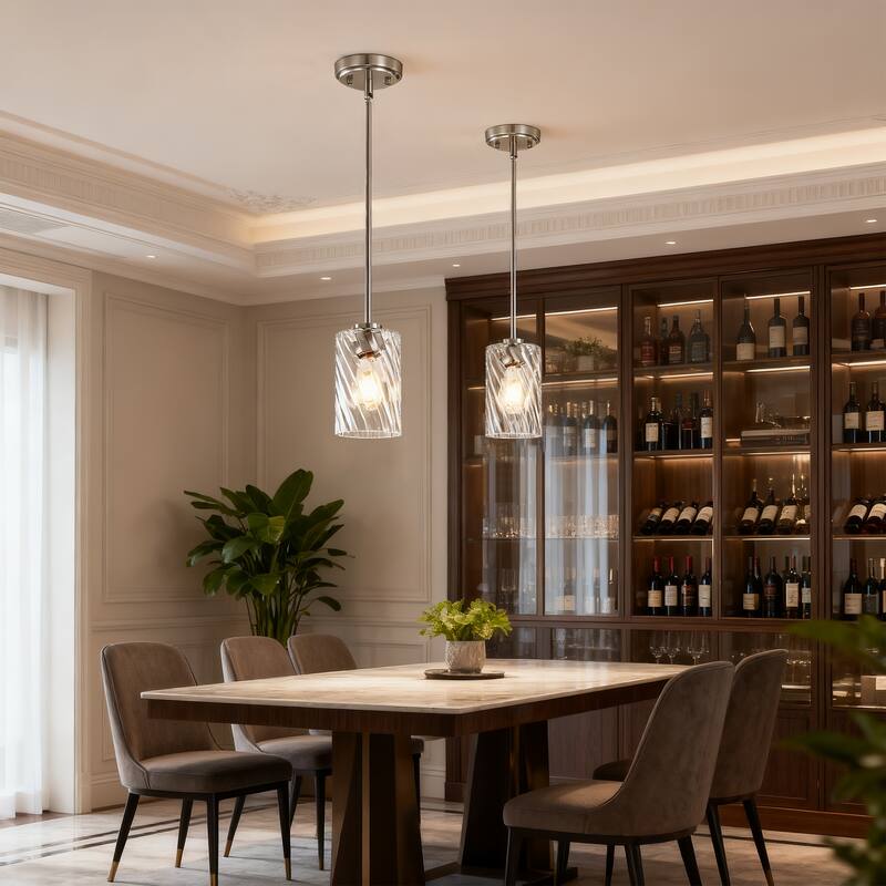 Brushed Nickel 1-Light 5 inch Mini Pendant with Clear Swirl Glass Shade