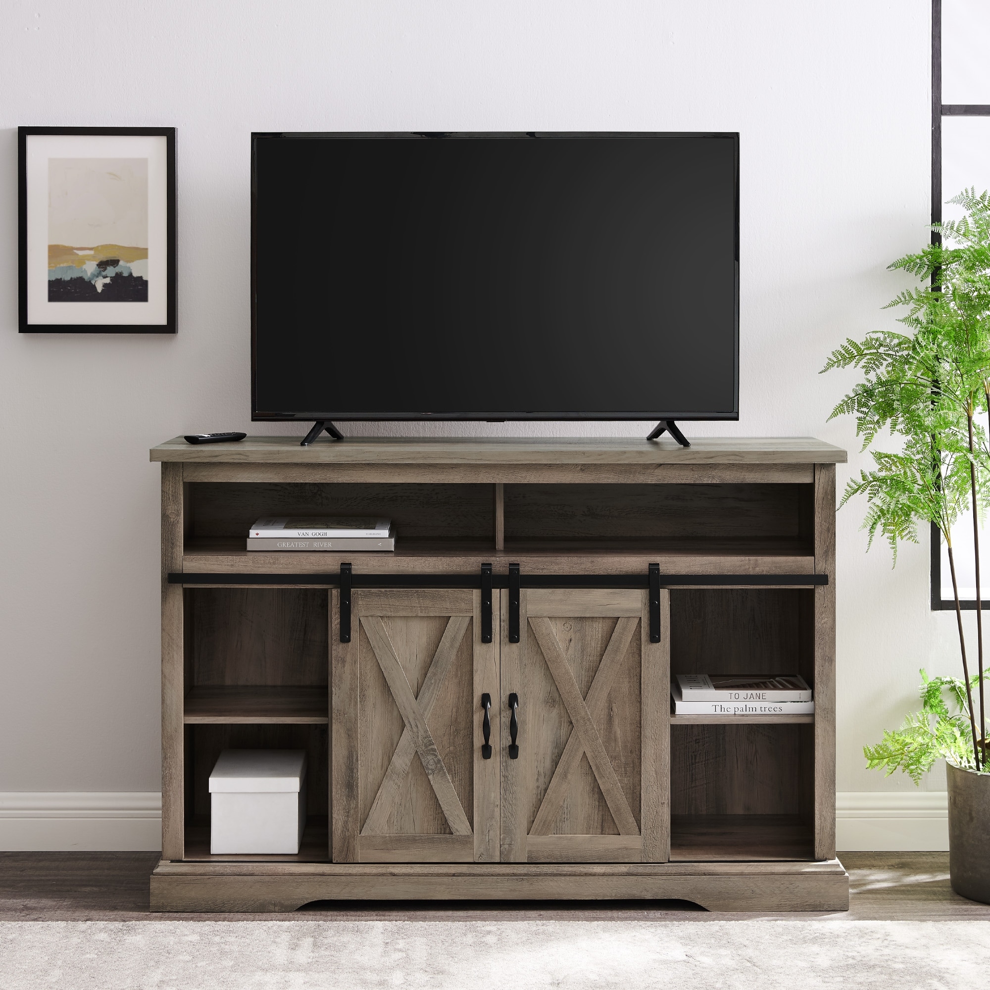 The gray barn wind gap outlet sliding barn door tv stand console