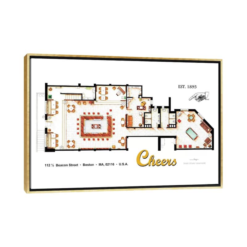 iCanvas "The Bar From Cheers" by TV Floorplans & More Framed Canvas Print - Gold - 26x40
