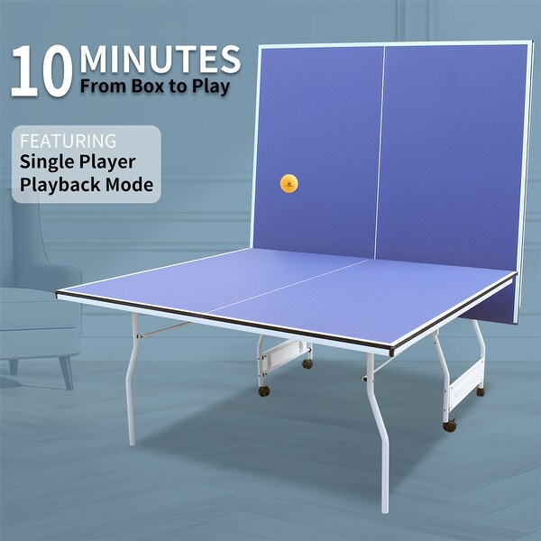 9 ft Mid-Size Foldable Table Tennis Table Set with Net, Paddles