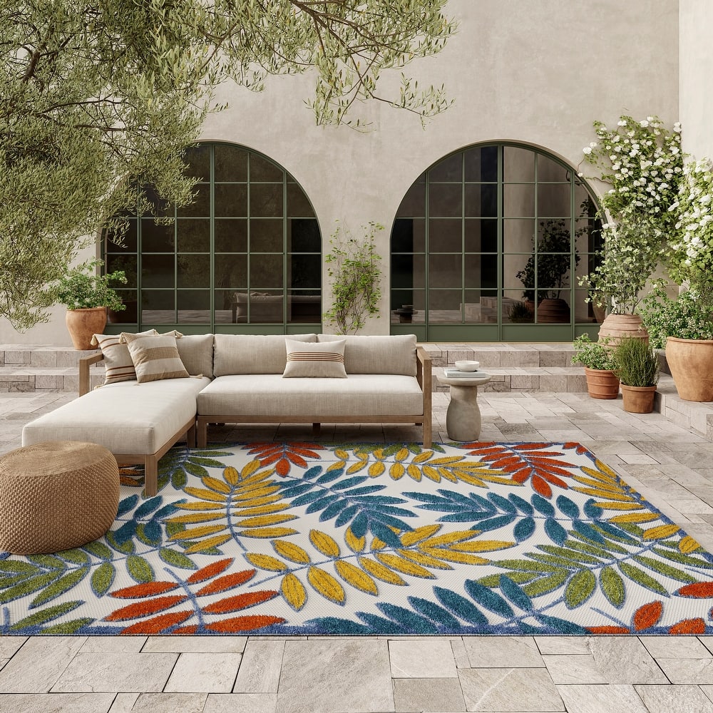 Nourison Aloha Leaf Print Vibrant Indoor/Outdoor Area Rug