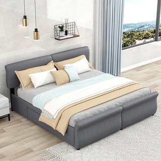 King Size Upholstery Platform Bed with 2 Drawers, Gray