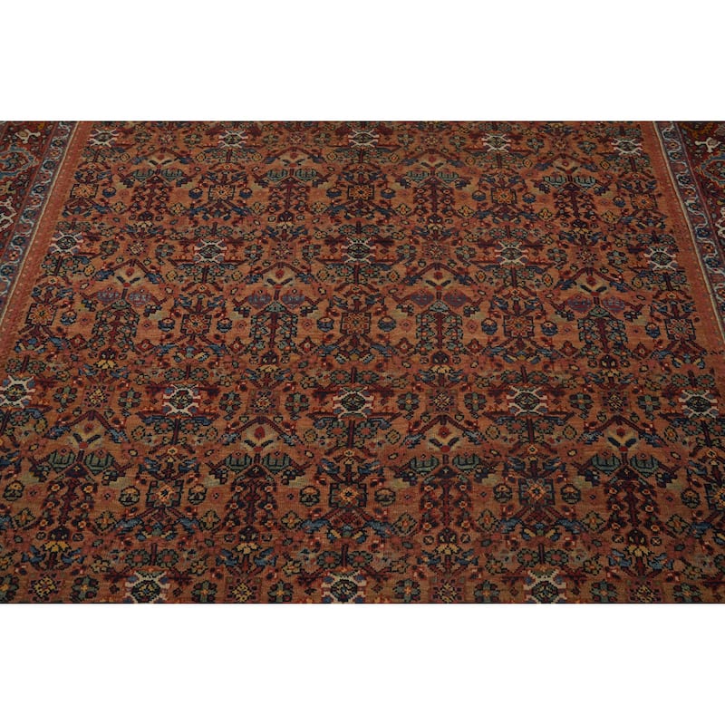 Hand Knotted Oriental 100% Wool Carpet Traditional Floral Brown Heriz Area Rug - 16' 9'' X 7' 9''