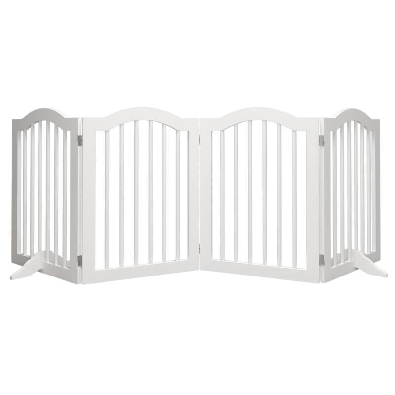 27.6"Height White Wooden 4-Panel Pet Gate Freestanding Foldable Playpen for Dogs Cats - 80”L x 0.70”W x 27.56”H