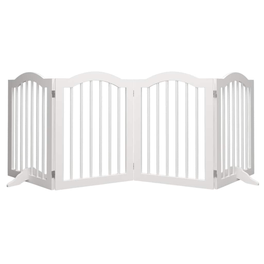 27.6"Height White Wooden 4-Panel Pet Gate Freestanding Foldable Playpen for Dogs Cats - 80”L x 0.70”W x 27.56”H