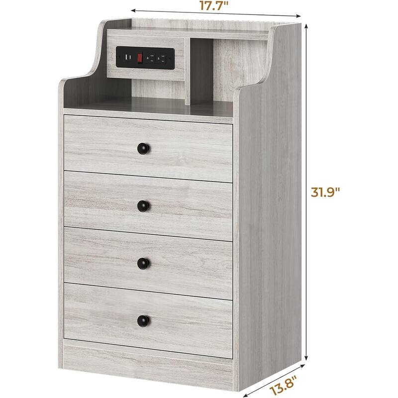 Nightstand with Drawers Charging Station End Side Table with Hutch