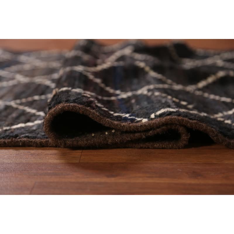 Black Trellis Moroccan Oriental Rug Handmade Wool Carpet - 4'1" x 6'1"