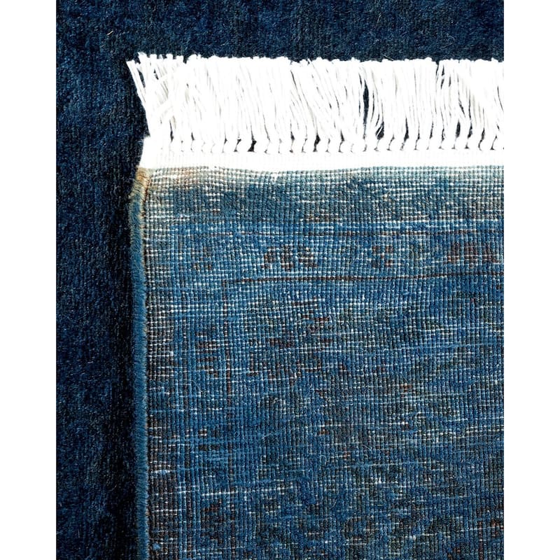 Overton Hand Knotted Wool Vintage Inspired Modern Contemporary Overdyed Blue Runner Rug - 2' 7" x 13' 9"