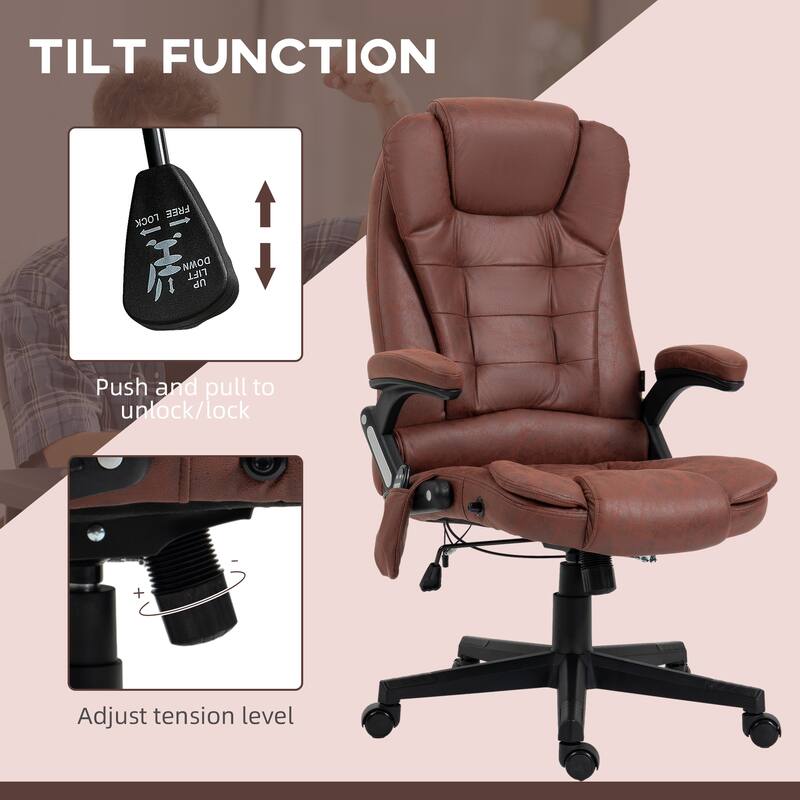 6 Point Vibrating Massage Office Executive Recliner Chair: with Heat, Reclining Backrest, Padded Armrests and Remote