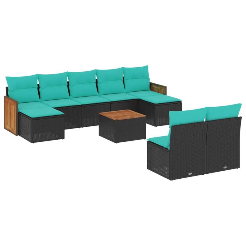 vidaXL 9/10 Piece Patio Sofa Set with Cushions Black/Gray Poly Rattan - 21.7 x 24.4 x 27.2