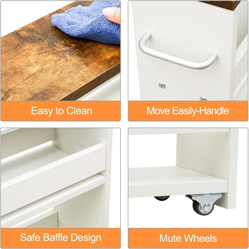 4 Tier Slim Storage Cart with Handle - 5.5"D x 15.5"W x 31.7"H
