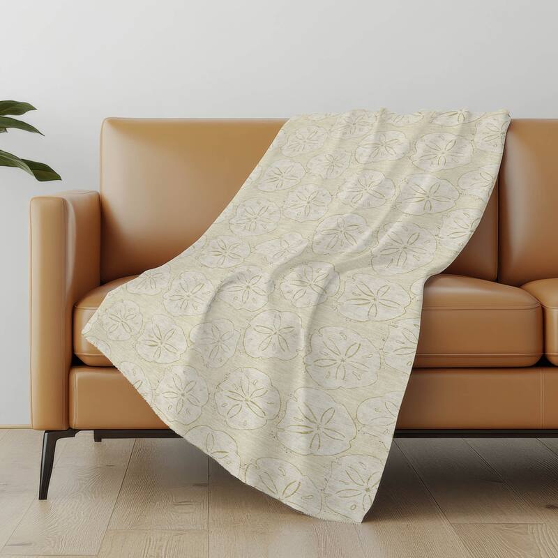 Premium Machine Washable ASB189 Coastal Sand Dollar Sherpa Throw Blanket - Sand - 4'2" x 5'10"