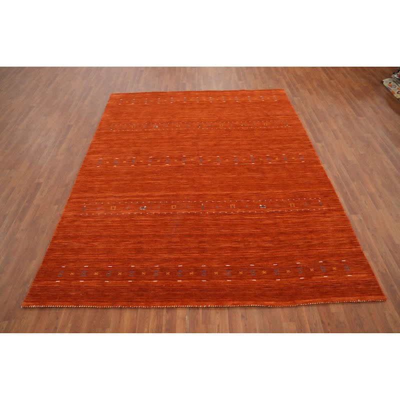 Hand Knotted Oriental 100% Wool Carpet Tribal Animal Pictorial Oranges & Rust Gabbeh Area Rug - 9' 8'' X 7' 10''