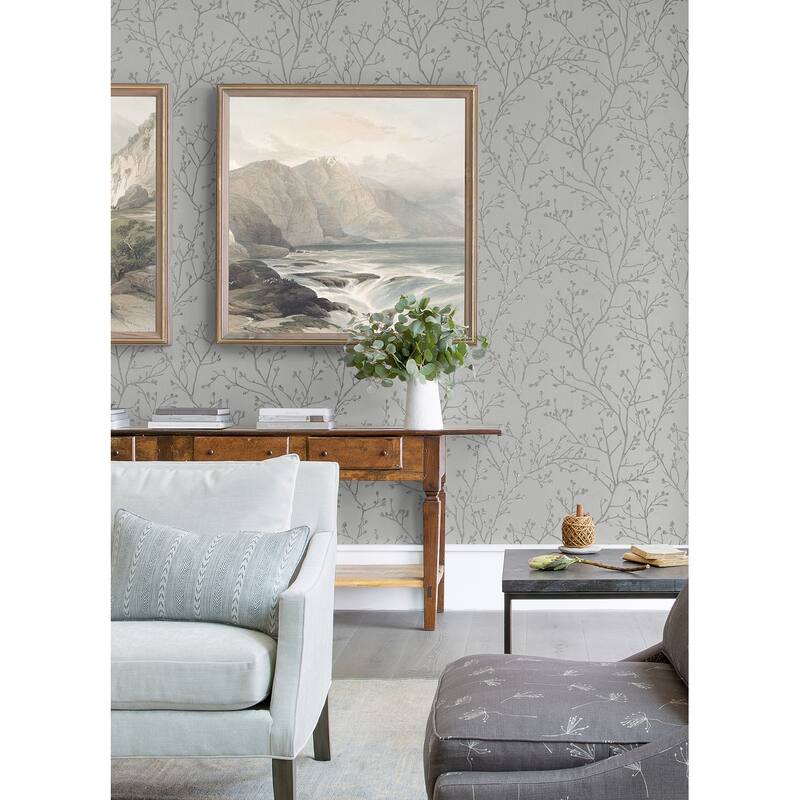 A-Street Prints Koura Platinum Budding Branches Wallpaper