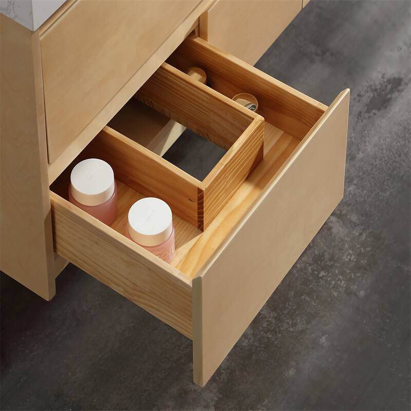 48 in./ 60 in. Solid Wood Wall-Mounted Bathroom Vanity Set in Maple with Engineered Stone Top and Ceramic Sink